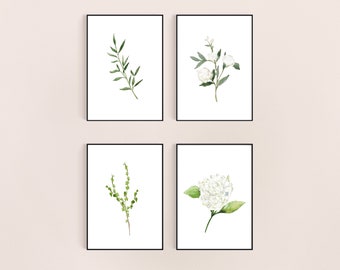 Greenery White Floral Farmhouse Nursery Botanical Flower Watercolor Boho Artwork Bundle Digital Download