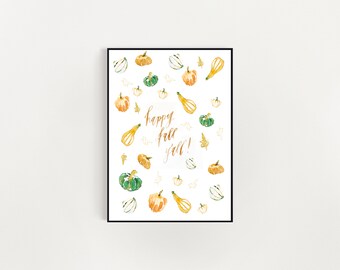 Happy Fall Y'all Fall Watercolor Fall Illustrations Cute Fall Art Happy Fall Autumn Pumpkin Art