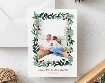 Watercolor Greenery Christmas Card | Holiday Card | Christmas Card | Watercolor Holiday Card | Gardland Card | Christmas Wreath Card