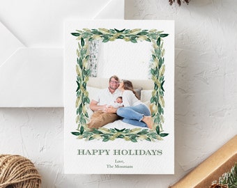 Watercolor Magnolia  Christmas Card | Holiday Card | Magnolia Leaves | Watercolor Holiday Card | Gardland Card | Christmas Wreath Card