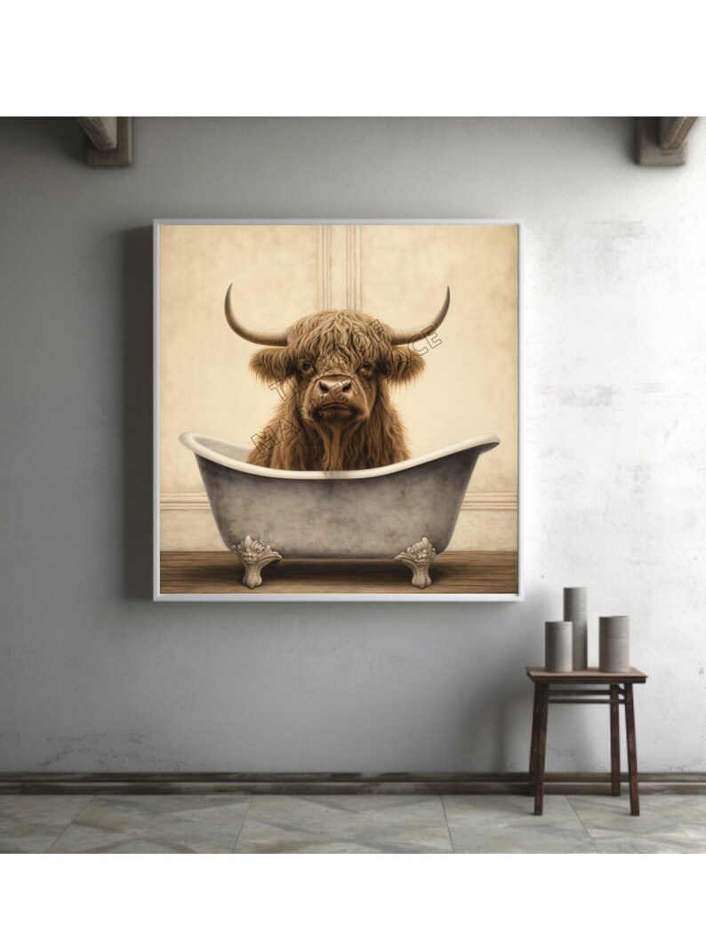 Highland Cow in Tub, Clip Art Bundle, 15 High Quality Images, PNG Files, Commercial Use, Digital
