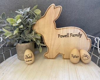 Personalized Small Wooden Bunny leaner with wooden eggs Easter Spring Decor
