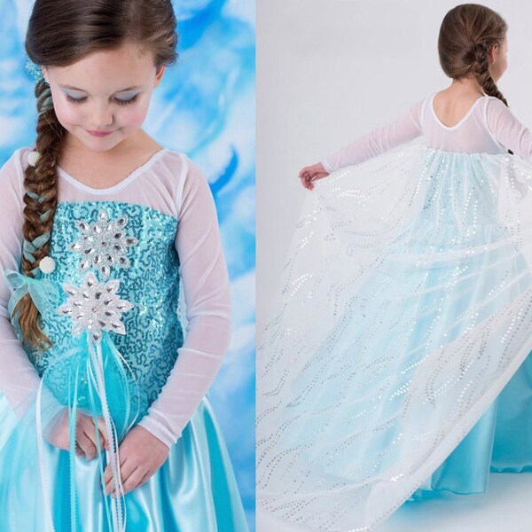 2014 Frozen Dress Elsa Anna Girl Frozen Party Dresses Frozen Costume Snowflake Cape Cosplay Frozen Birthday Girls Princess Queen Christmas