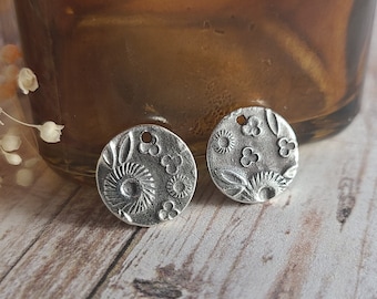 Fine silver earring flower charms | artisan DIY jewelry supplies | jewelry findings | silver findings | artisan fine silver | one pair