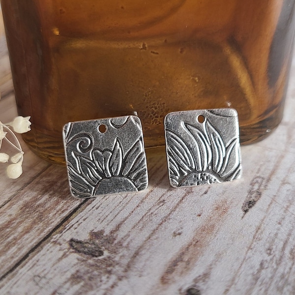 Artisan fine silver floral sunflower earring charms | earring pair | silver findings | silver components | one pair