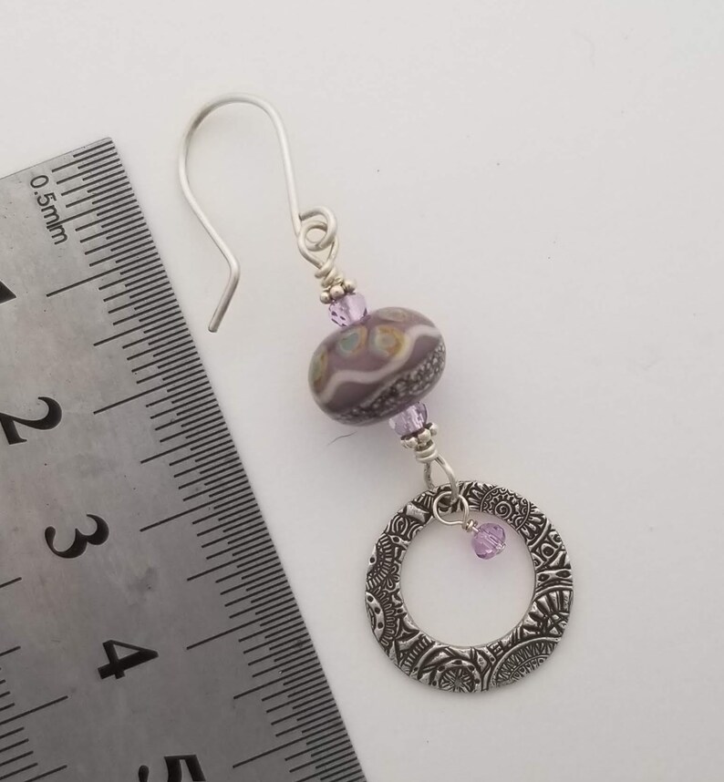 Fine Silver Charms Purple /& Silver Lampwork Beads Silver Lampwork Earrings Purple Dangle Earrings