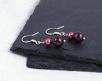 Freshwater pearl pink cranberry drop earrings E0106