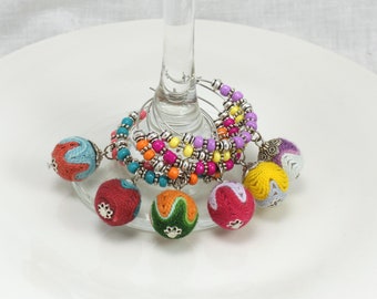 Yarn wine glass charms | wine tags | wine glass charms | stainless steel 6x