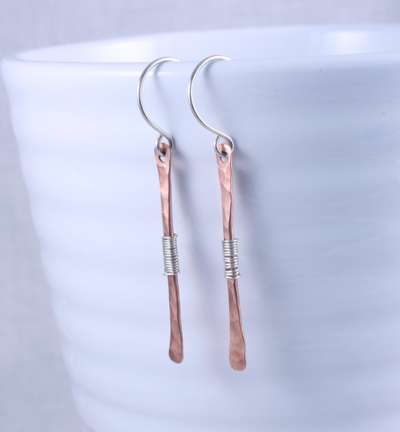 Rustic Copper Bar Earrings Boho Earrings Shiny Copper Bars Etsy