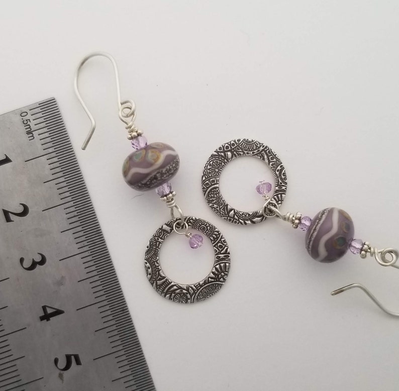 Fine Silver Charms Purple /& Silver Lampwork Beads Silver Lampwork Earrings Purple Dangle Earrings