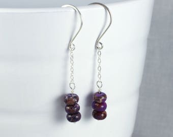 Purple stone drop earrings | purple earrings | sterling silver earrings E0172