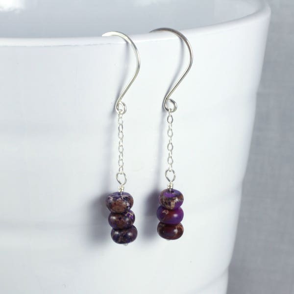 Purple stone drop earrings | purple earrings | sterling silver earrings E0172