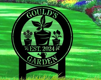 Garden Sign Custom Name With Stakes, Custom Metal Hanging Garden Sign, Personalized Metal Gardening Gift