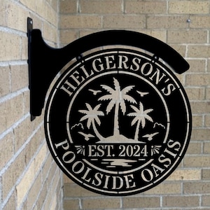 Hanging Metal Poolside Sign With Mounting Bracket | Metal Swimming Pool ...