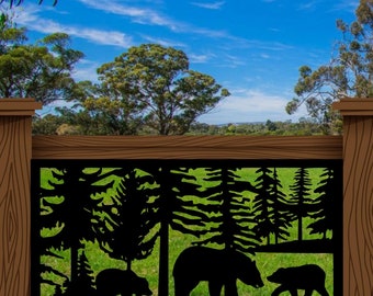 Bear Scenery Railing Metal Insert, Metal Panel, Metal Privacy Screen, Fence, Decorative Panel, Wall Art, Garden Panel, Indoor & Outdoor