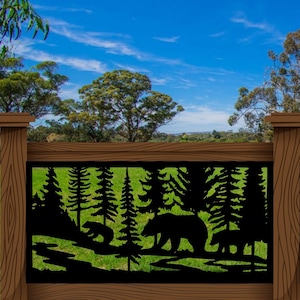 Bear Scenery Railing Metal Insert, Metal Panel, Metal Privacy Screen, Fence, Decorative Panel, Wall Art, Garden Panel, Indoor & Outdoor