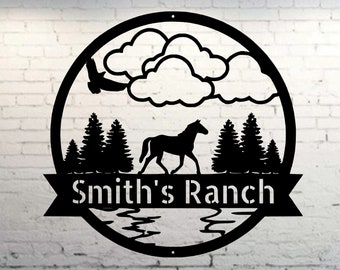 Personalized Horse Metal Sign - Horseshoe Art - Western Decor - Initial Metal Sign - Housewarming Gift - Metal Wall Art - Metal Wall Decor