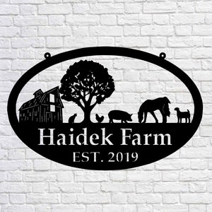 Metal FARM SIGN , Barn, Horse, Pig, Cat, Goat, and Chicken - Personalized Family Name Metal Sign - Wedding Gift - Personalized Gift