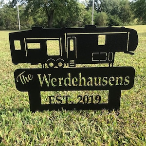 Camping Yard Sign - Personalized Camper sign , Metal Campground Signs, Camper Decor, Happy Campers Yard sign, Camping Sign,  RV Decor,