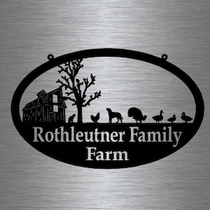 Metal FARM SIGN , Barn and Ducks, Chicken, Turkey, Cat, And Dog  - Personalized Family Name Metal Sign - Wedding Gift - Personalized Gift