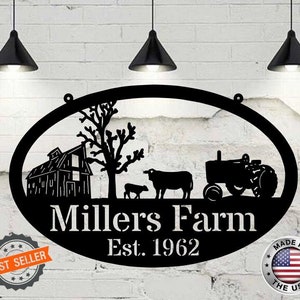 Metal FARM SIGN , Barn, Tractor, and Cows - Personalized Family Name Metal Sign - Housewarming Gift - Wedding Gift - Personalized Gift