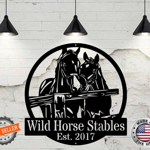 Personalized Horse Metal Wall Art, Custom Horse Farm Name Sign, Decoration For Living Room, Farmer Decor, Home Horse Lover
