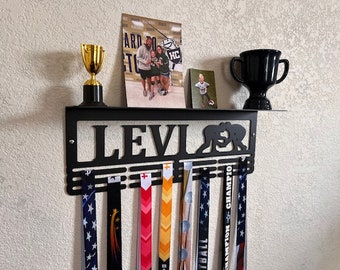 Wrestling Custom Name Trophy Shelf and Medal Hanger - Medal Holder Custom Text 12 Rungs for Medals & Ribbons Medal Hanger Medal Display