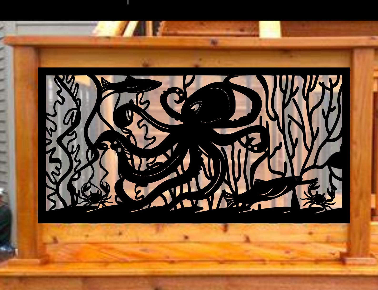Turtle Panel Railing Octopus Marine Life Railing Metal Insert, Metal Panel, Metal Privacy ...