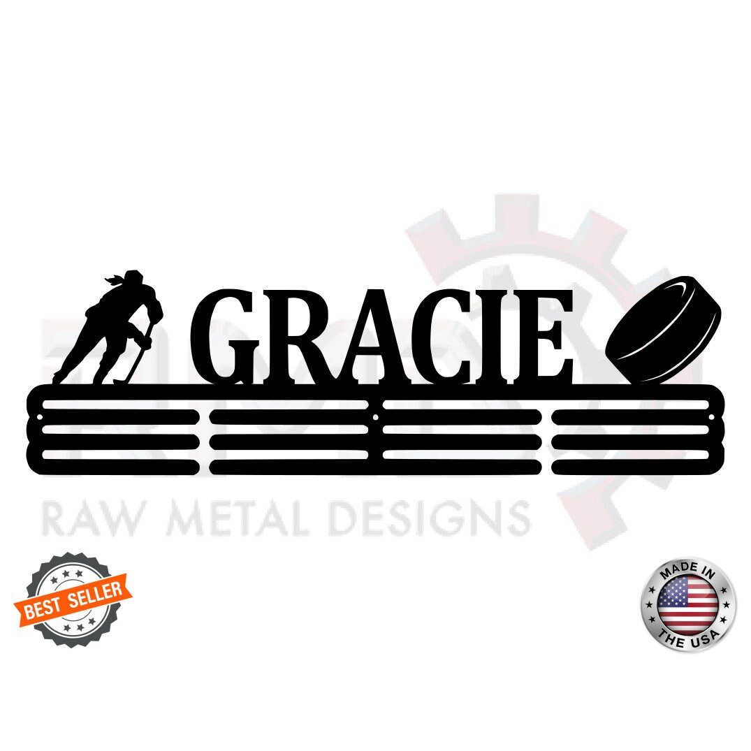 Girl Hockey Custom Name- Medal Hanger Holder Display Rack 3 RUNG