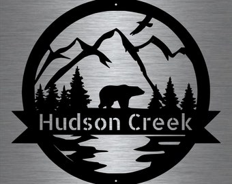 Personalized Bear Metal Sign, Bear In Woods Cabin Sign, Family Name Black Bear Sign, Personalized Bear Sign