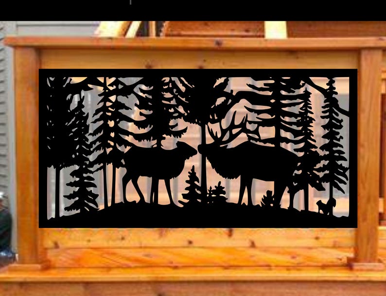 Elk Railing Scene Elk Scenery Railing Metal Insert, Metal Panel, Metal Privacy Screen ...