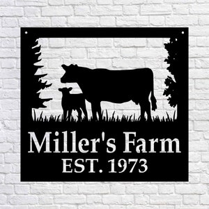 Metal FARM SIGN , Custom Cow and Calf Sign - Personalized Family Name Metal Sign - Wedding Gift - Personalized Gift - Fathers Day Gift