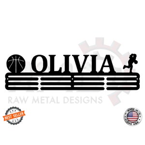 Basketball Custom Name- Medal Hanger Holder Display Rack FEMALE 3 RUNG