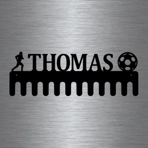 Soccer and Male Runner Custom Name- Medal Hanger Holder Display Rack  12 Hooks