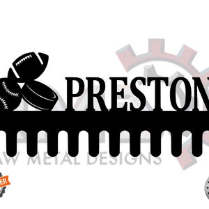 Custom Name Baseball, Hockey, and Football - Medal Hanger Holder Display Rack 12 HOOKS