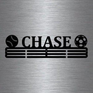 Soccer and Baseball / Softball Custom Name- Medal Hanger Holder Display Rack  3 RUNG