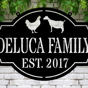 Metal FARM SIGN , Nigerian Dwarf Goat and Chicken - Personalized Family Name Metal Sign - Housewarming Gift - Wedding Gift