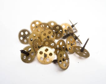 Brass Clock Gears Steampunk Jewelry Findings set of 10