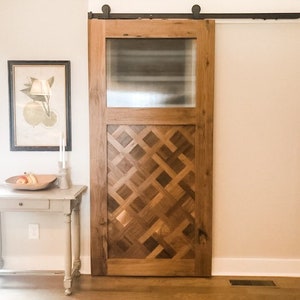 Walnut Barn Door: Weave Pattern Glass Sliding Door