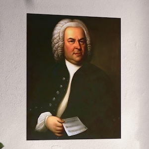 Johann Sebastian Bach portrait vertical matte poster, musician wall art hanging print, baroque artist painting, music teacher classroom gift