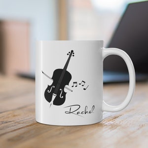Tasse en céramique personnalisée de joueur de violoncelle, cadeau de musique de nom personnalisé, tasse à café mignonne pour violoncelliste, école de professeur de musique et tasse d&#39;étudiant