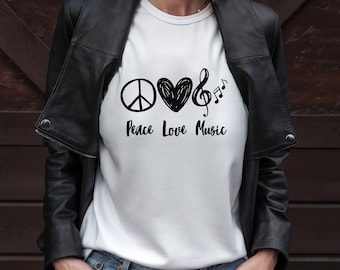 Joli t-shirt musique Peace Love, t-shirt professeur de piano et étudiant, cadeau chemise pour musicien et mélomane, chemise de directeur d'orchestre de choeur