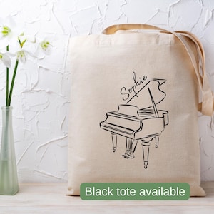 Sac fourre-tout personnalisé pour joueur de piano, cadeau musique prénom personnalisé, joli cartable de leçon à bandoulière pour pianiste, fourre-tout en toile pour professeur de musique