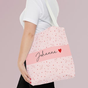 Personalized Valentine&#39;s Day music tote bag, practical stylish shoulder bag, cute sheet music bag, custom music lover piano teacher gift