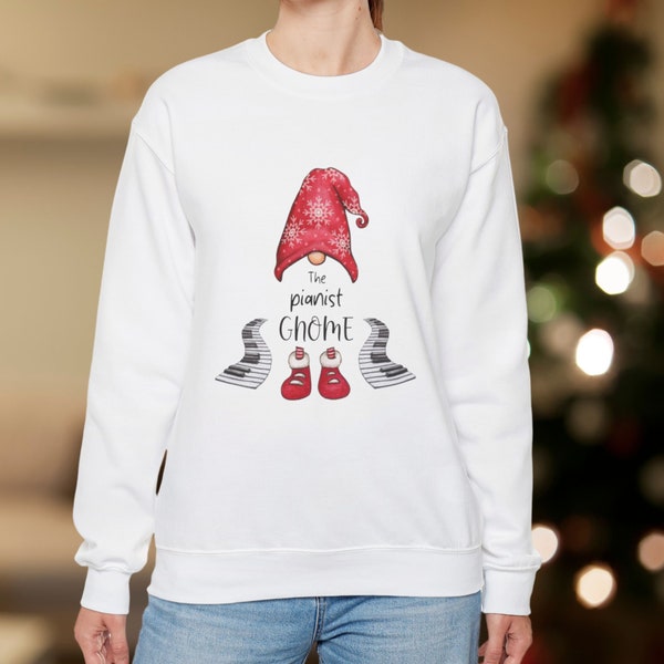 The pianist gnome crewneck sweatshirt, musical Christmas shirt for kids men and women, holiday piano player sweater, funny teacher gift