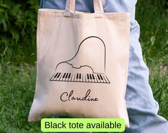 Personalized Piano Tote Bag: Custom Name Gift for Pianist