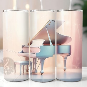 Fantasy piano tumbler wrap sublimation, 20 oz Skinny Tumbler sublimation pink design, digital instant download PNG, print file