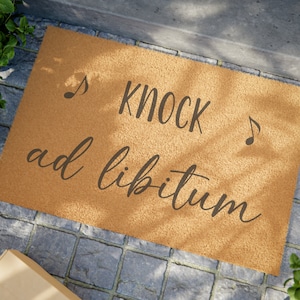 Funny welcome knock music doormat, ecofriendly modern outdoor mat, classical music lover teacher gift, new home band orchestra player gift