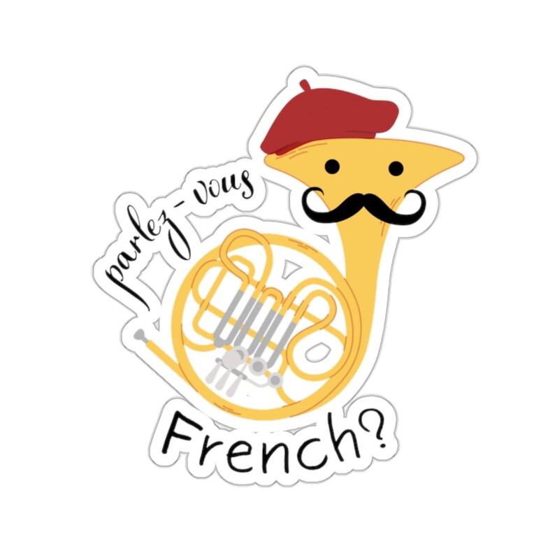 Funny French horn player sticker, cute hornist music humour kiss cut decal, high school band orchestra gift, brass instrument teacher image 2