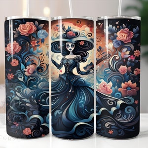 Halloween tumbler wrap sublimation, 20 oz Skinny Tumbler sublimation design, digital instant download PNG,print file,day of the dead catrina